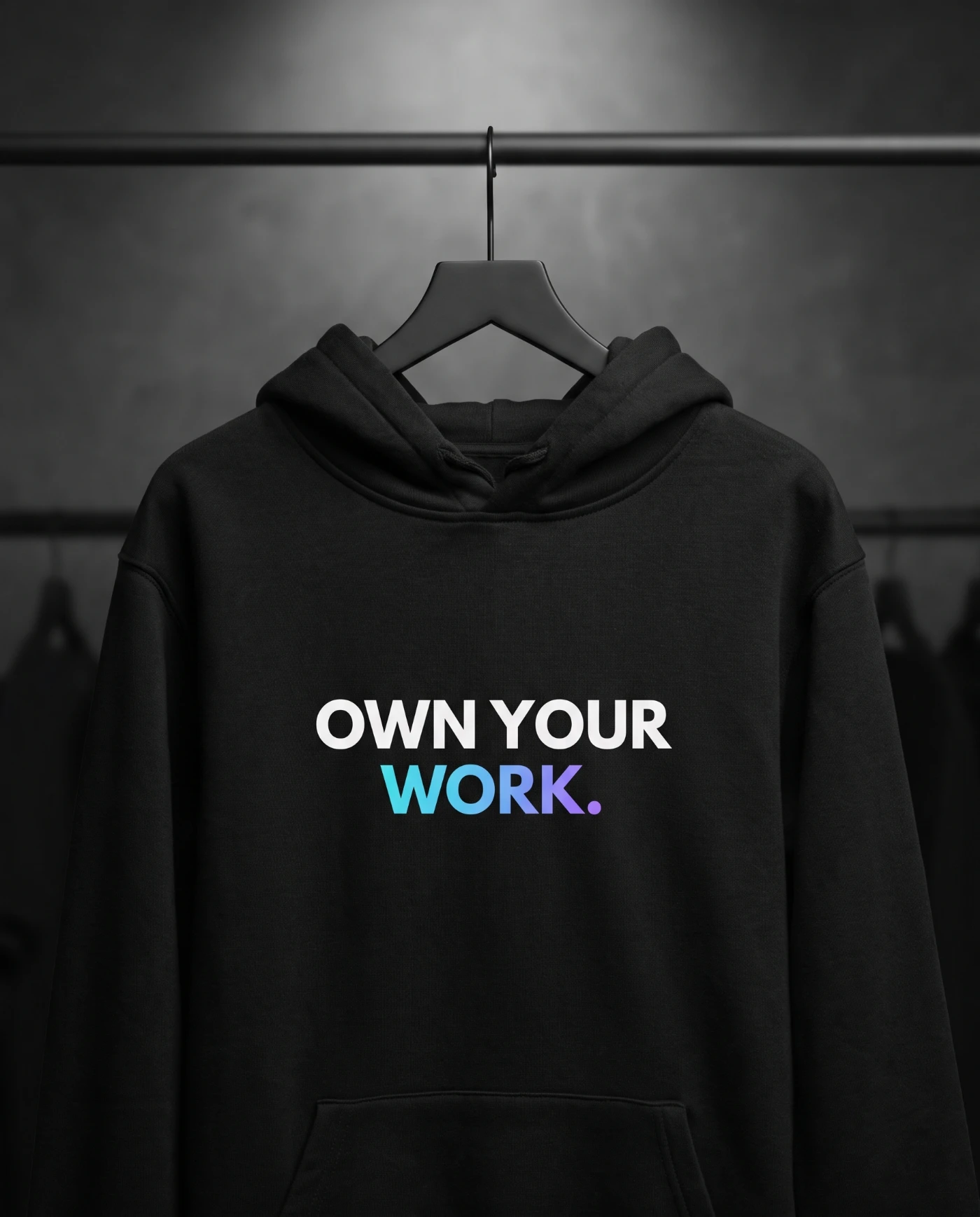 Own Your Work Hanger Bestehende KI-Konzeptansicht. Kein reales Produktfoto und keine Materialzusage.