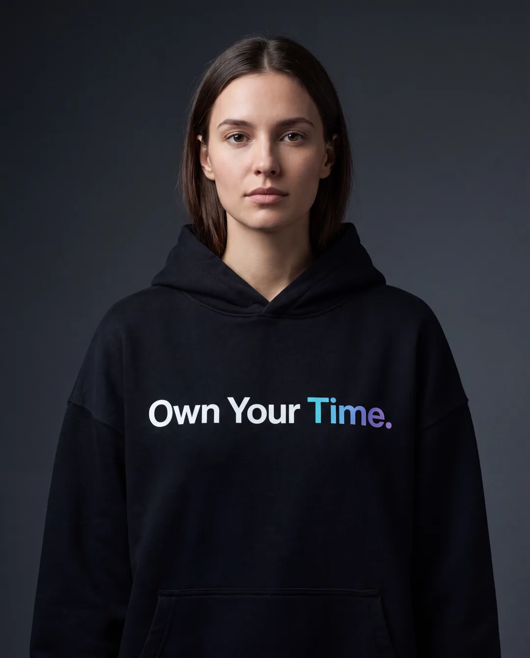 Own Your Time Hoodie Bestehende KI-Konzeptansicht. Kein reales Produktfoto und keine Materialzusage.